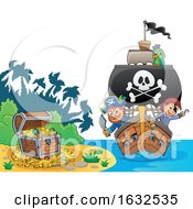 Poster, Art Print Of Pirate Ship And Treasure Island