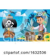 Poster, Art Print Of Pirate On A Beach With Treasure And Ship In The Distance