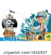 Poster, Art Print Of Pirate On A Beach With Treasure And Ship In The Distance