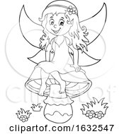 Poster, Art Print Of Black And White Fairy Sitting On A Mushroom