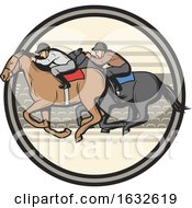 Jockeys Racing Horses In A Circle by Vector Tradition SM