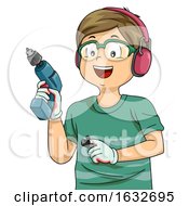Poster, Art Print Of Kid Boy Hold Hand Drill Illustration