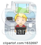 Poster, Art Print Of Kid Boy Laptop Kitchen Illustration