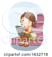 Kid Girl Student Tablet Stairs Illustration