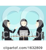 Girls Hijab Laptop Discuss Qatar Illustration