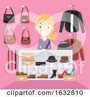 Girl Shop Counter Leather Items Illustration
