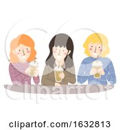 Poster, Art Print Of Girls Drink Talk Frappe Illustration