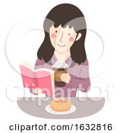 Poster, Art Print Of Girl Read Book Coffee Donut Illustration