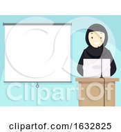 Poster, Art Print Of Girl Hijab Talk Projector Qatar Illustration