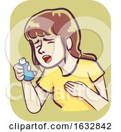 Girl Wheezing Inhaler Illustration