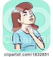 Girl Itchy Throat Symptom Illustration