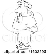 Cartoon Black And White Chubby Balding Male Jogger In Sweats