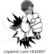 Hand Holding Microphone Breaking Background by AtStockIllustration