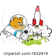 Poster, Art Print Of Cartoon Determined Astronaut Bear Launching A Rocket