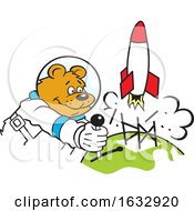 Poster, Art Print Of Cartoon Astronaut Bear Launching A Rocket