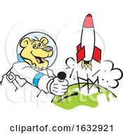 Poster, Art Print Of Cartoon Astronaut Cougar Launching A Rocket