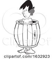 Cartoon Black And White Down And Out Woman Wearing A Barrel