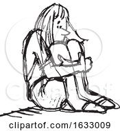 Sketched Depressed Woman Hugging Her Knees