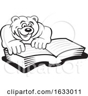 Poster, Art Print Of Cartoon Black And White Bear Reading A Book