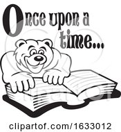 Poster, Art Print Of Cartoon Black And White Once Upon A Time Text Over A Bear Reading A Book