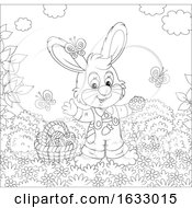 Poster, Art Print Of Black And White Easter Bunny With A Basket Of Eggs