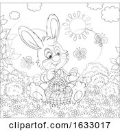 Poster, Art Print Of Black And White Easter Bunny Sitting With A Basket Of Eggs