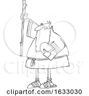 Cartoon Black And White Moses Holding Up A Stick And The Ten Commandments Tablet