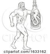 Hercules With Bottled Up Angry Octopus Drawing Black And White