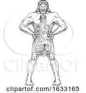 Poster, Art Print Of Hercules Hold Bottle Octopus Inside Drawing Black And White