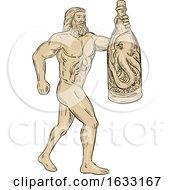 Poster, Art Print Of Hercules With Bottled Up Angry Octopus Drawing