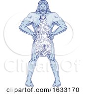 Poster, Art Print Of Hercules Holding Bottle With Octopus Inside Drawing