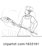 Poster, Art Print Of Baker With Oven Peel Continuous Line