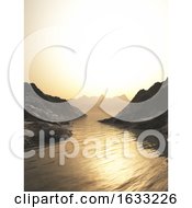 Poster, Art Print Of 3d Mountains And Sea Against A Sunset Sky