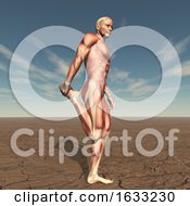 Poster, Art Print Of 3d Male Figure With Muscle Map In Barren Landscape