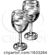 Poster, Art Print Of Wine Glasses Vintage Woodcut Etching Style