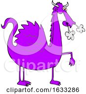 Poster, Art Print Of Cartoon Purple Dragon Blowing Smoke From His Nostrils