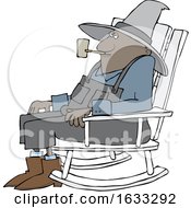 Cartoon Senior Black Man Smoking A Pipe And Sitting In A Rocking Chair