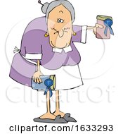 Cartoon White Granny Holding Her Prize Winning Jam