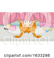 Kid Girl Look Under Bed Illustration