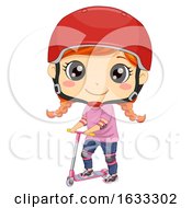 Poster, Art Print Of Kid Girl Scooter Helmet Pads Illustration