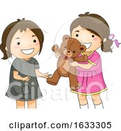 Poster, Art Print Of Kid Girls Share Toy Bear Unfortunate Illustration