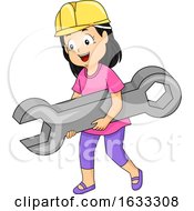 Poster, Art Print Of Kid Girl Wrench Construction Hat Illustration