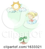 Poster, Art Print Of Kid Girl Cloud Sun Plant Illustration