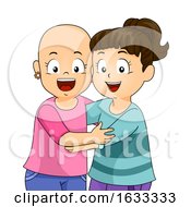 Kids Girls Alopecia Friends Hug Illustration