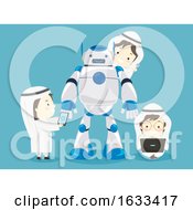 Poster, Art Print Of Kids Boys Muslim Robot Laptop Mobile Illustration