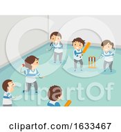 Stickman Kids Play Indoor Cricket Illustration