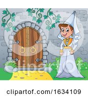 Medieval Lady By A Castle Door