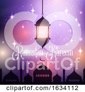 Ramadan Kareem Background With Hanging Lantern And Mosque Silhouette