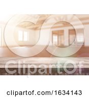 Poster, Art Print Of 3d Wooden Table Looking Out To A Modern Empty Room With Sun Shining Through The Window