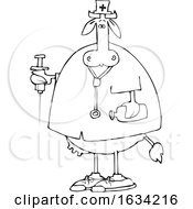 Cartoon Black And White Cow Nurse Holding A Syringe